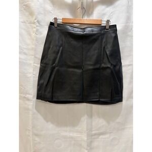 Hollister Black Faux Leather Ultra High-Rise Mini Skirt Large Side Slit Zip Back